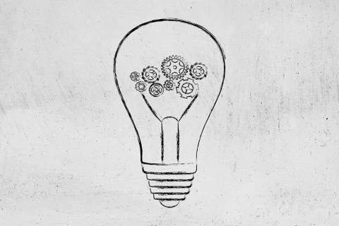 Complex gearwheels mechanism inside lightbulb Stock Illustration