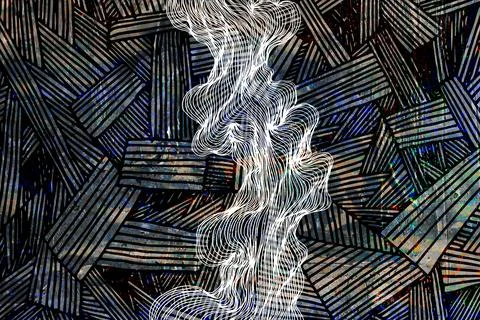 Complex geometric abstract with intersecting striped shapes in dark earthy Stock Photos