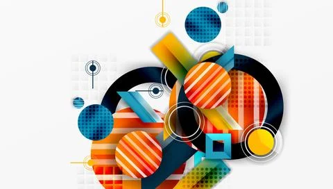 Complex geometric background with circles and triangles Stock Illustration