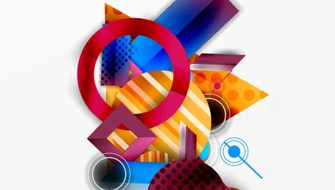 Complex geometric background with circles and triangles Illustrazione stock