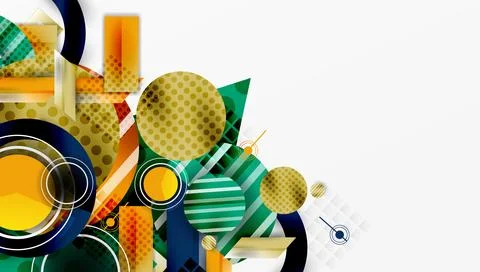 Complex geometric background with circles and triangles Stock Illustration