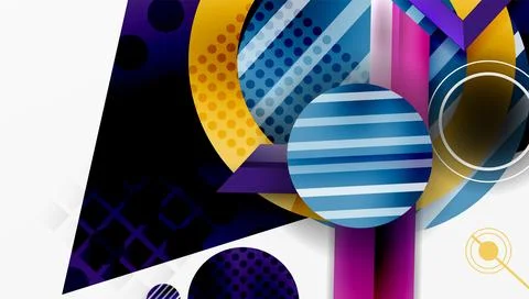 Complex geometric background with circles and triangles Stock Illustration