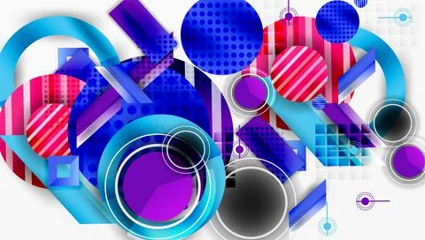 Complex geometric background with circles and triangles Stock Illustration