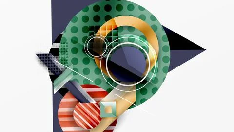 Complex geometric background with circles and triangles 库存插图
