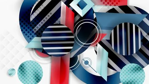 Complex geometric background with circles and triangles Stock Illustration