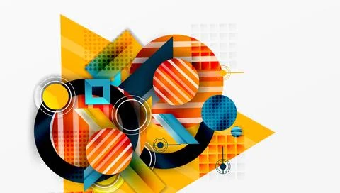 Complex geometric background with circles and triangles Stock Illustration