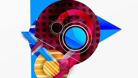 Complex geometric background with circles and triangles Stock Illustration
