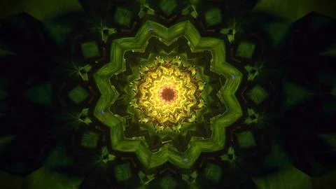Complex geometric mandala with luminous center and layered depth, designed to ev Stock Illustration