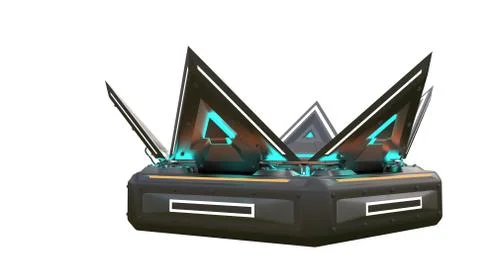 Complex glowing container object from the future. Many parts in complicated Stock-Illustration