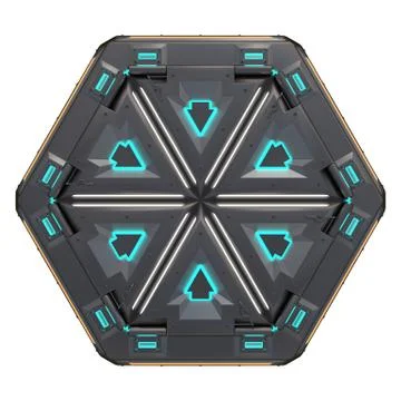 Complex glowing container object from the future. Many parts in complicated Stockillustratie