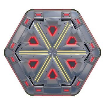 Complex glowing container object from the future. Many parts in complicated Illustrazione stock