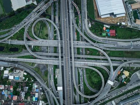 Complex Highway Interchange Network With Flowing Traffic In Samut Prakan Th.. Stock Photos