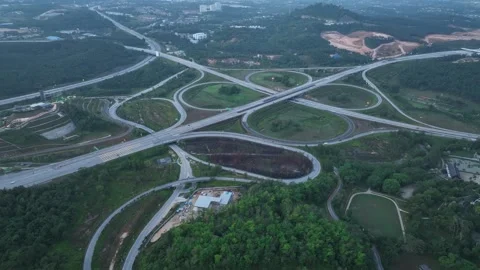 Complex Highway Interchange in Rawang, Malaysia Aerial View 034 Stockbeeldmateriaal 329475833