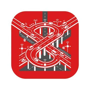 Complex highway interchange with smart traffic management and vehicle commu.. Stock Illustration
