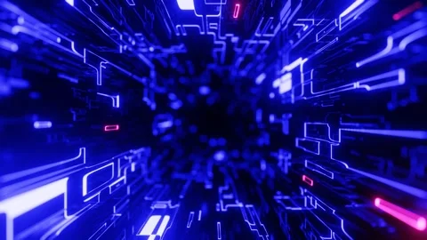 Complex holographic structures. Fly through mirror tunnel with neon pattern Stock Footage 282509824