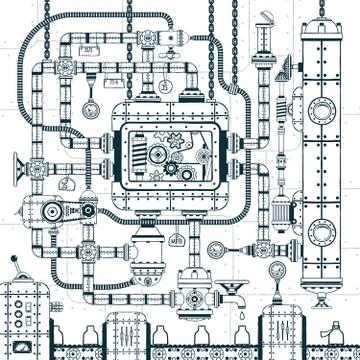 Complex industrial automatic conveyor Stock Illustration