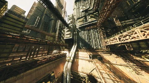 Complex industrial crossing showcasing metal structures and lighting effects 動画素材 338337059