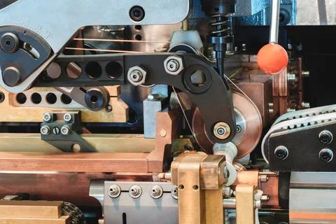 Complex Industrial Machine with wheels rollers with metal wire. The machine i Foto stock