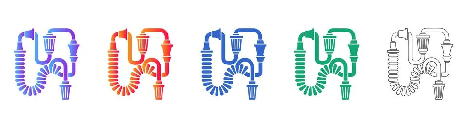 Complex Industrial Pipe Connector Icon Set Illustrazione stock