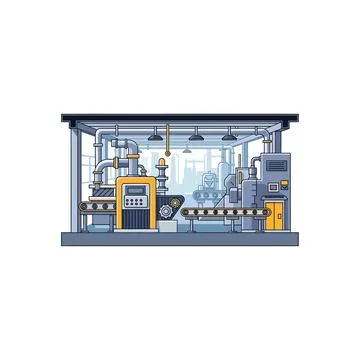 Complex industrial plant facility with machinery and pipes Stock Illustration