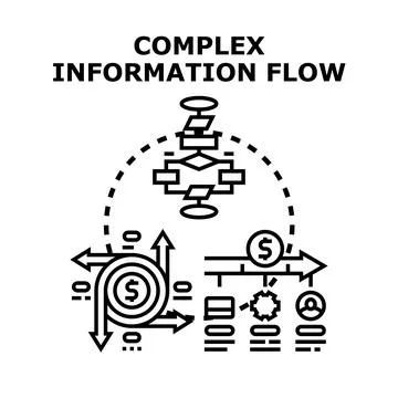 Complex information flow analyzing data processes and financial strategy Stock Illustration