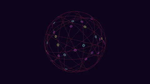Complex interconnected nodes forming a circular network in dark background 스톡 동영상 300739334