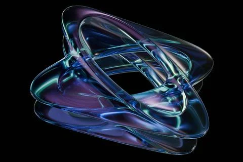 A complex, iridescent abstract sculpture of intertwined, glassy loops in sw.. Stock Illustration