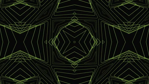 Complex kaleidoscope pattern with interlocking geometric shapes in vibrant gr Stock Footage 275256413
