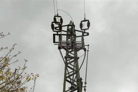 Complex landscape of aged electrical conductors and historical structures Stock Photos