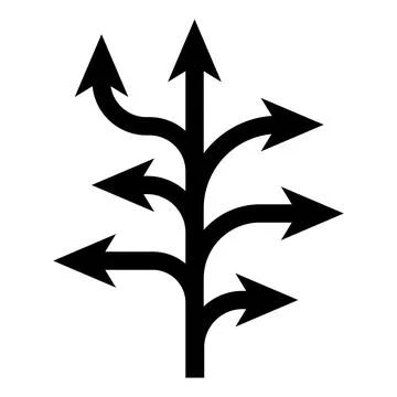 Complex life choice symbol with branching directional pathway arrows Stock Illustration