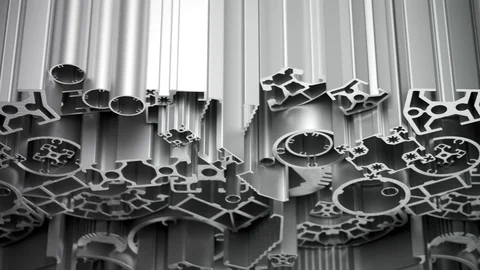 "Complex lightweight extruded aluminium profiles stacked in an endless loop. Stock Footage 94590188