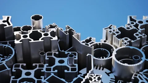 "Complex lightweight extruded aluminium profiles stacked in an endless loop. Stock Footage 94590277