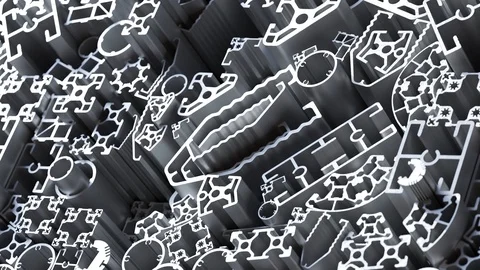 "Complex lightweight extruded aluminium profiles stacked in an endless loop. Stock Footage 94591843