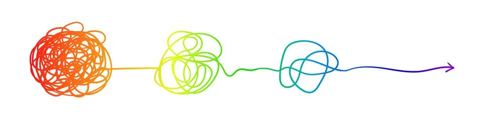 Complex line. Complicated way. Messy ball concept. Loading idea vector process. Stock Illustration