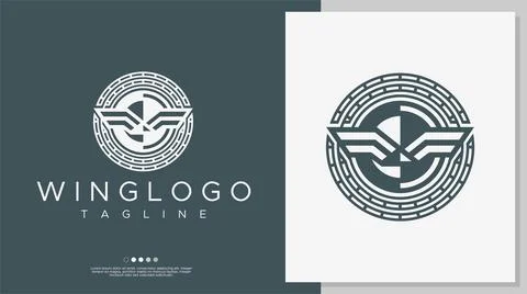Complex lines wing logo design template. Wings logo design branding vector. Stock Illustration
