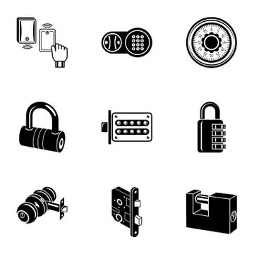 Complex lock icons set, simple style Illustrazione stock