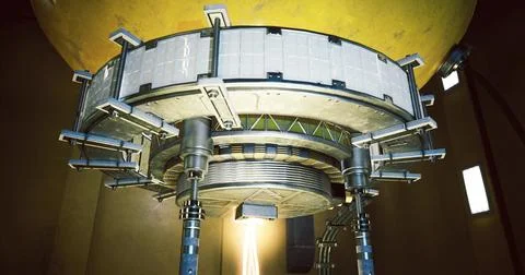 Complex machinery inside a futuristic spacecraft revealing advanced technolog 스톡 일러스트
