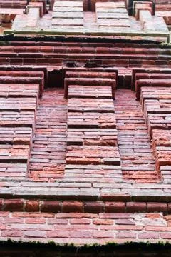 Complex masonry of red brick. Stock Photos