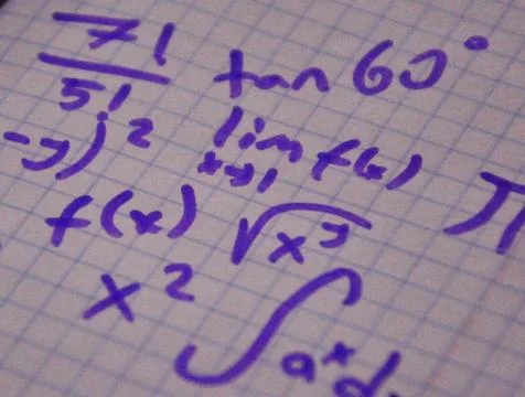 Complex mathematical formulas written with felt-tip pen on paper Stock Photos