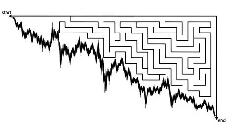 Complex maze path with start and end points Stock Illustration