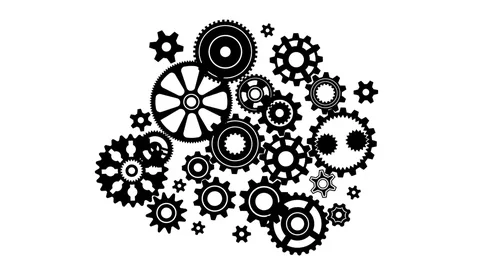 Complex mechanism of gears and cogwheels of various sizes and shapes Stock Footage 82441005