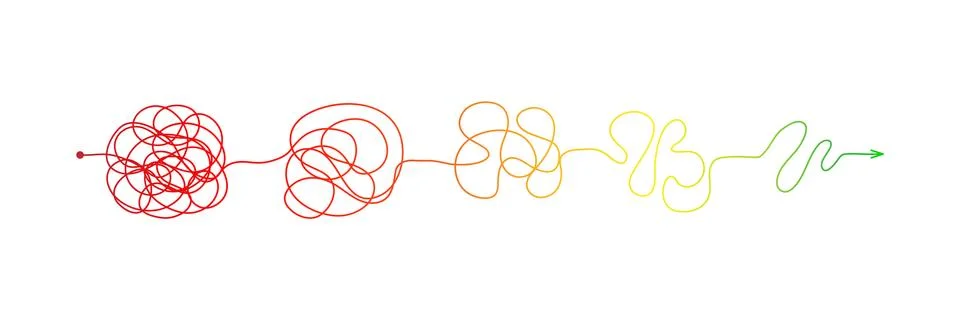 Complex messy connected lines as concept of chaos solving. Process of problem 스톡 일러스트