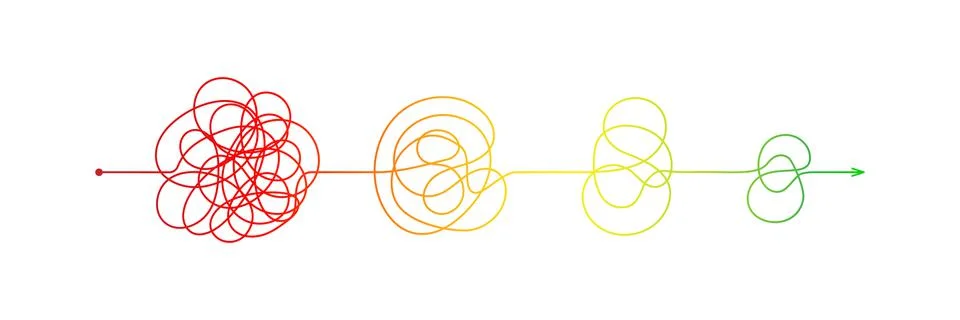 Complex messy connected lines as concept of chaos solving. Process of problem 스톡 일러스트