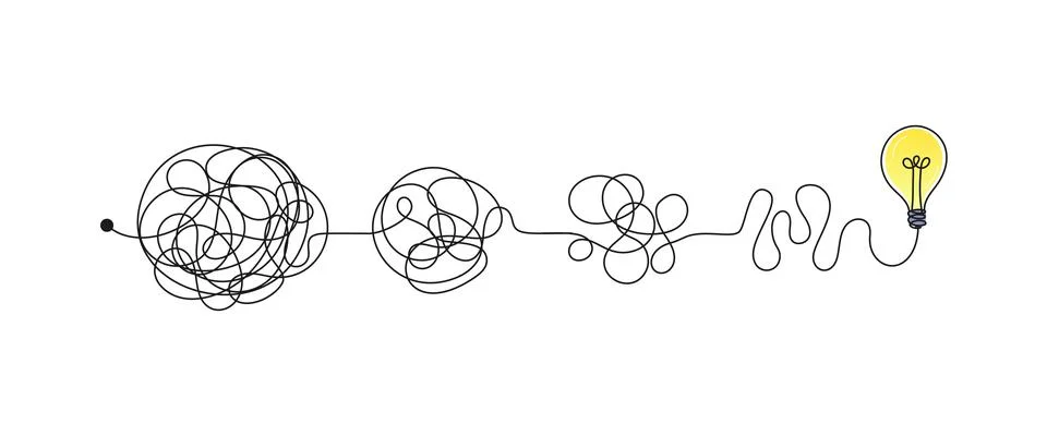 Complex messy connected lines as concept of chaos solving. Process of problem 스톡 일러스트