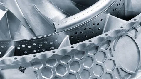 Complex metal piece with a pattern created by a 3D printer. The lines are arr Foto stock