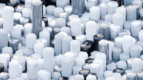A complex, modern digital background featuring interlocking white, silver, and d Stock Footage 340238397