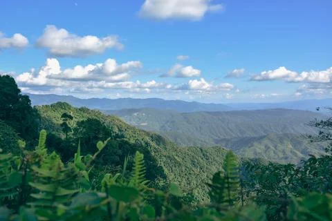 Complex mountain ranges and clear sky on a sunny day Stock Photos