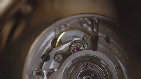Complex movement and parts from a watch Stock Footage 74264284