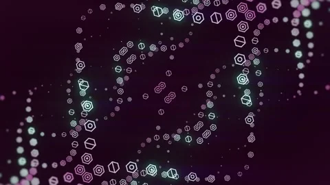 Complex Multi Level Digital DNA Helix Cyan and Pink 3D Stock Footage 346159224