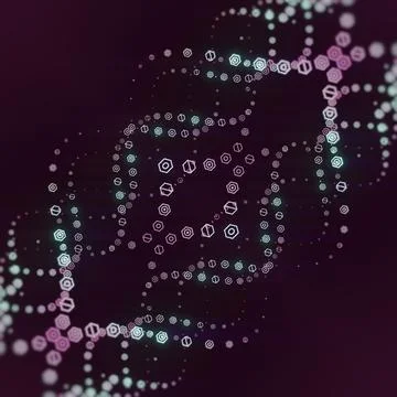 Complex Multi Level Digital DNA Helix Cyan and Pink 3D イラスト素材